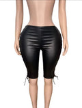 Lace up Leather knee shorts