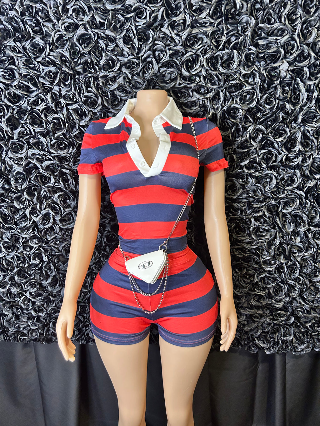 Stripped two piece short set
